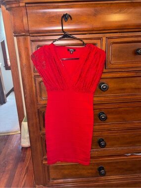 XOXO Red Lace Deep V Bodycon Bandage Dress XS